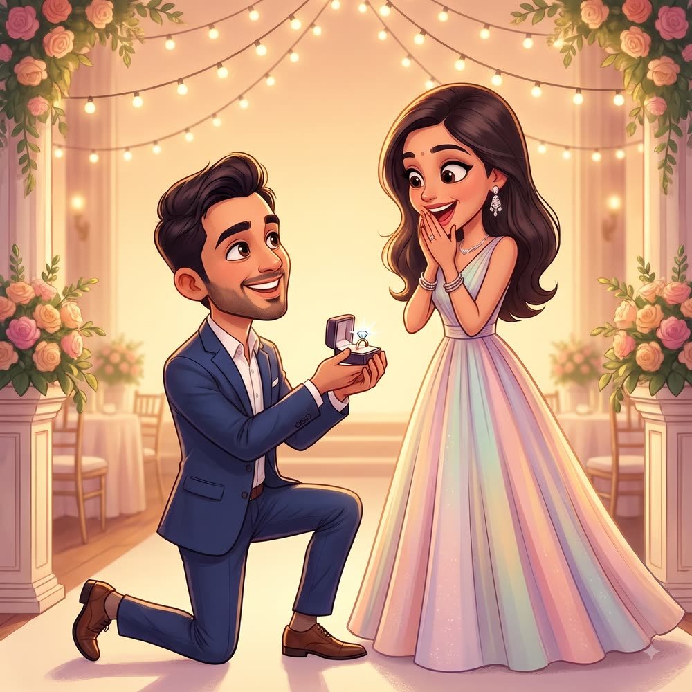 Caricature of Arjun proposing to Kiara